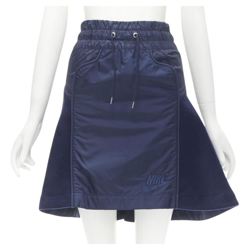 SACAI NIKE navy blue nylon wool kick flared back skirt S