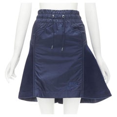 SACAI NIKE navy blue nylon wool kick flared back skirt S