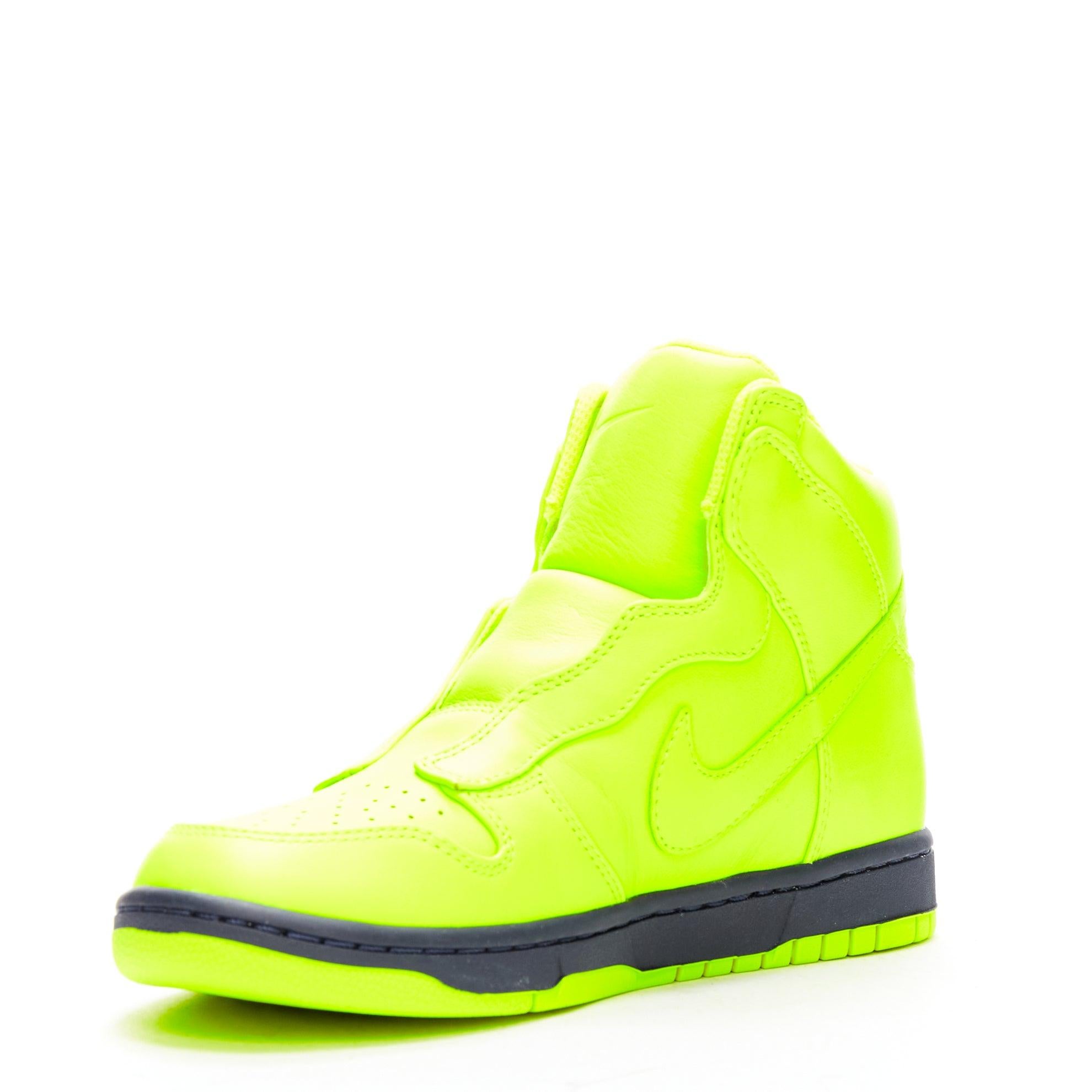 Women's SACAI NIKE NIKELAB Dunk Lux SP Volt neon yellow high top sneakers US8 EU38