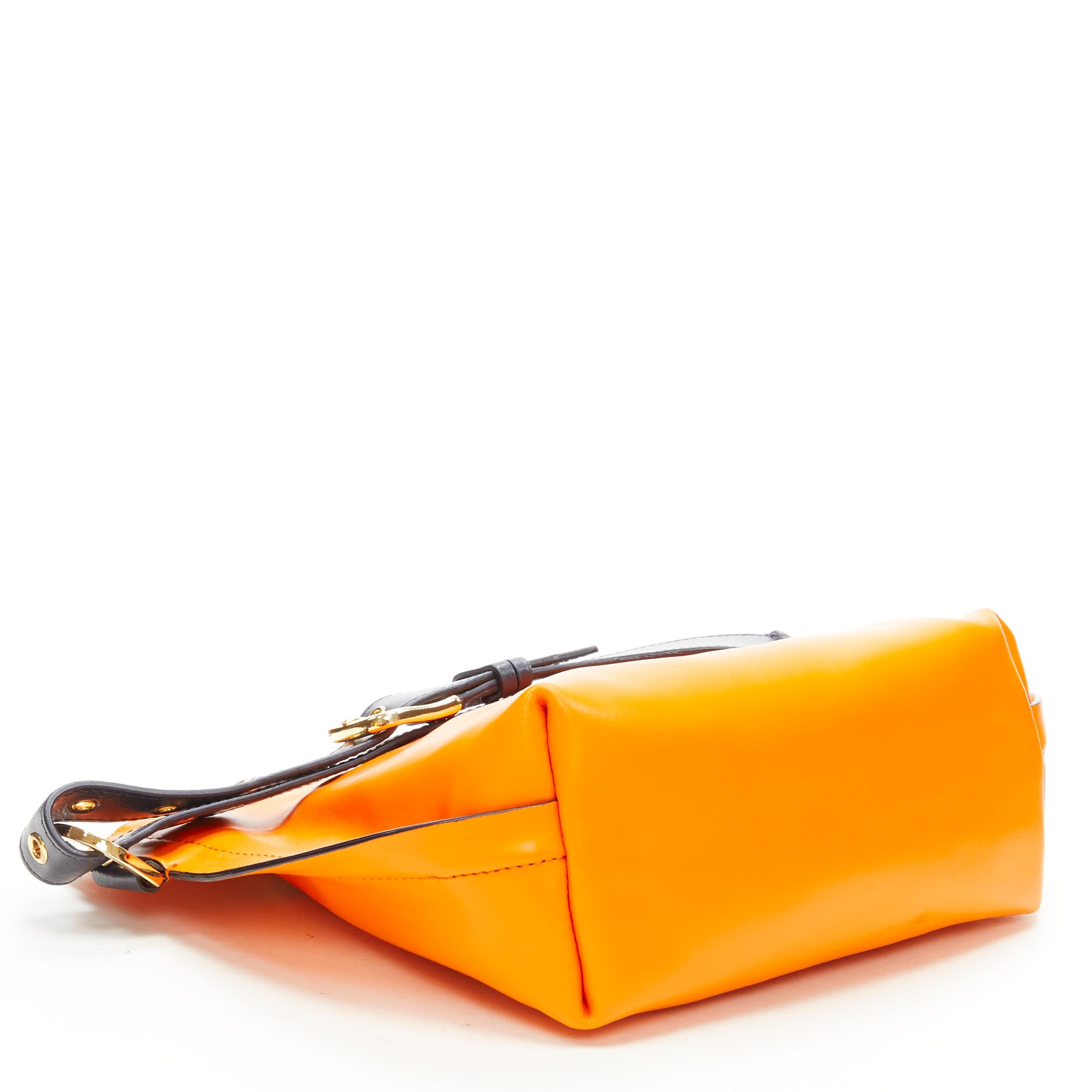 Orange SACAI orange leather navy belt strap gold logo crossbody bag For Sale