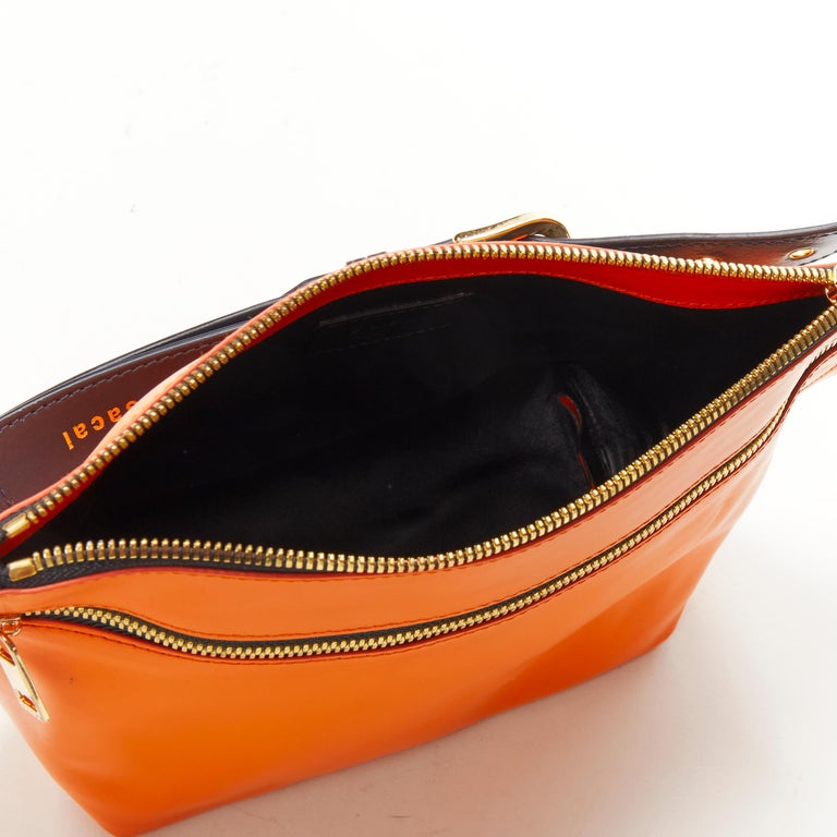 SACAI orange leather navy belt strap gold logo crossbody bag For Sale ...