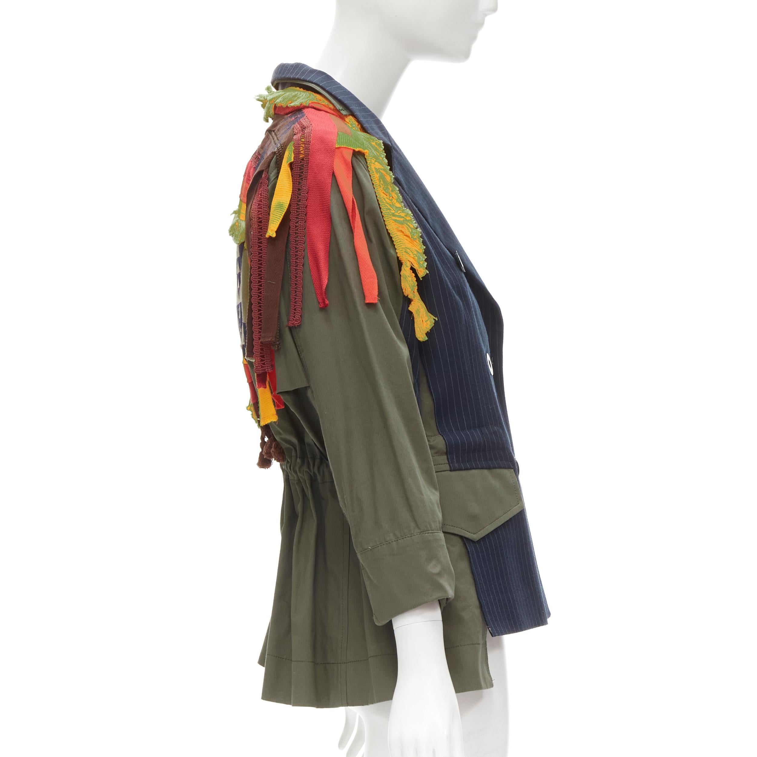 Women's SACAI PENDLETON 2019 deconstructed navy pinstripe aztex trim parka jacket JP1 S