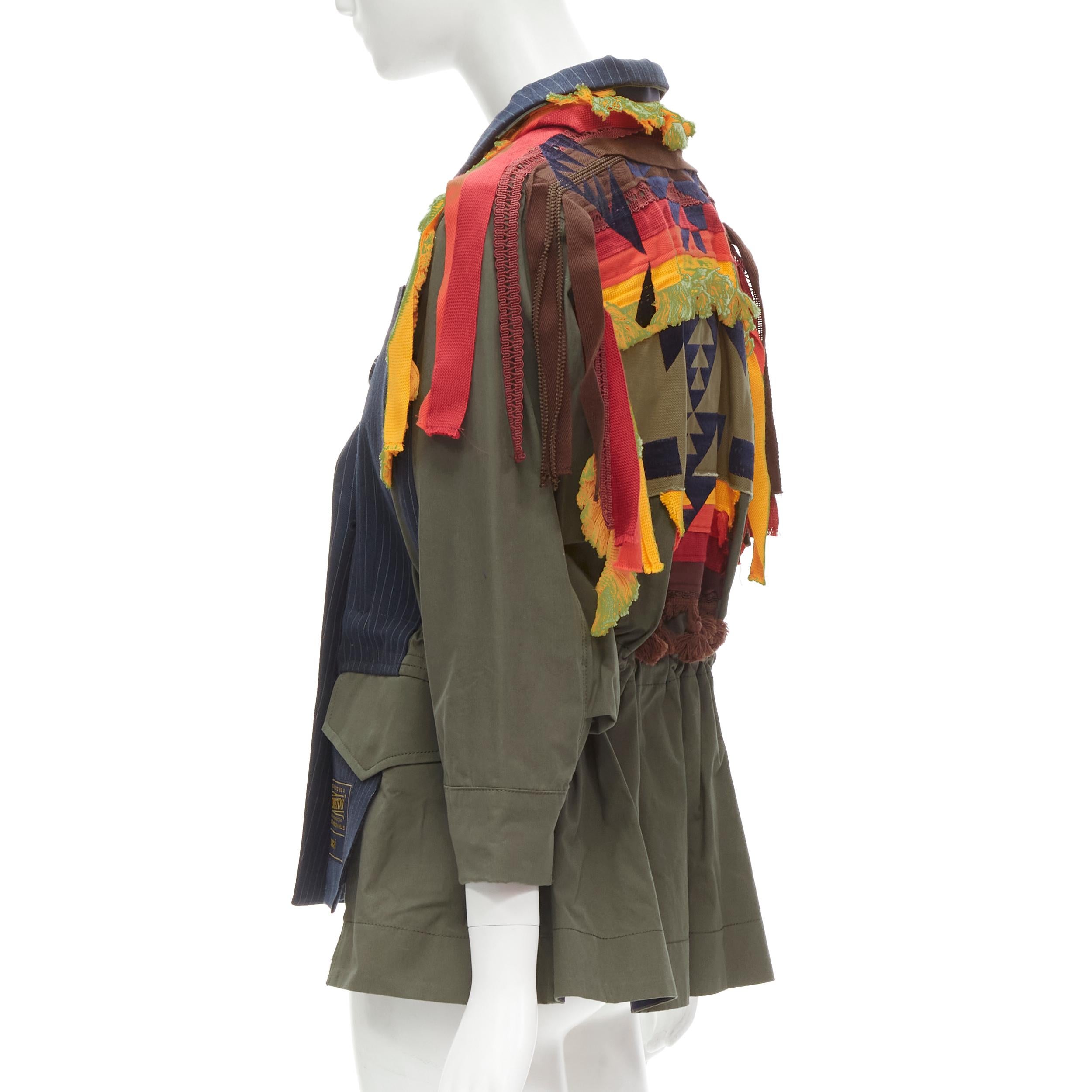 SACAI PENDLETON 2019 deconstructed navy pinstripe aztex trim parka jacket JP1 S 1
