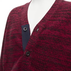 SACAI rojo negro moteado mezcla de algodón hilo de punto grueso cardigan JP2 M