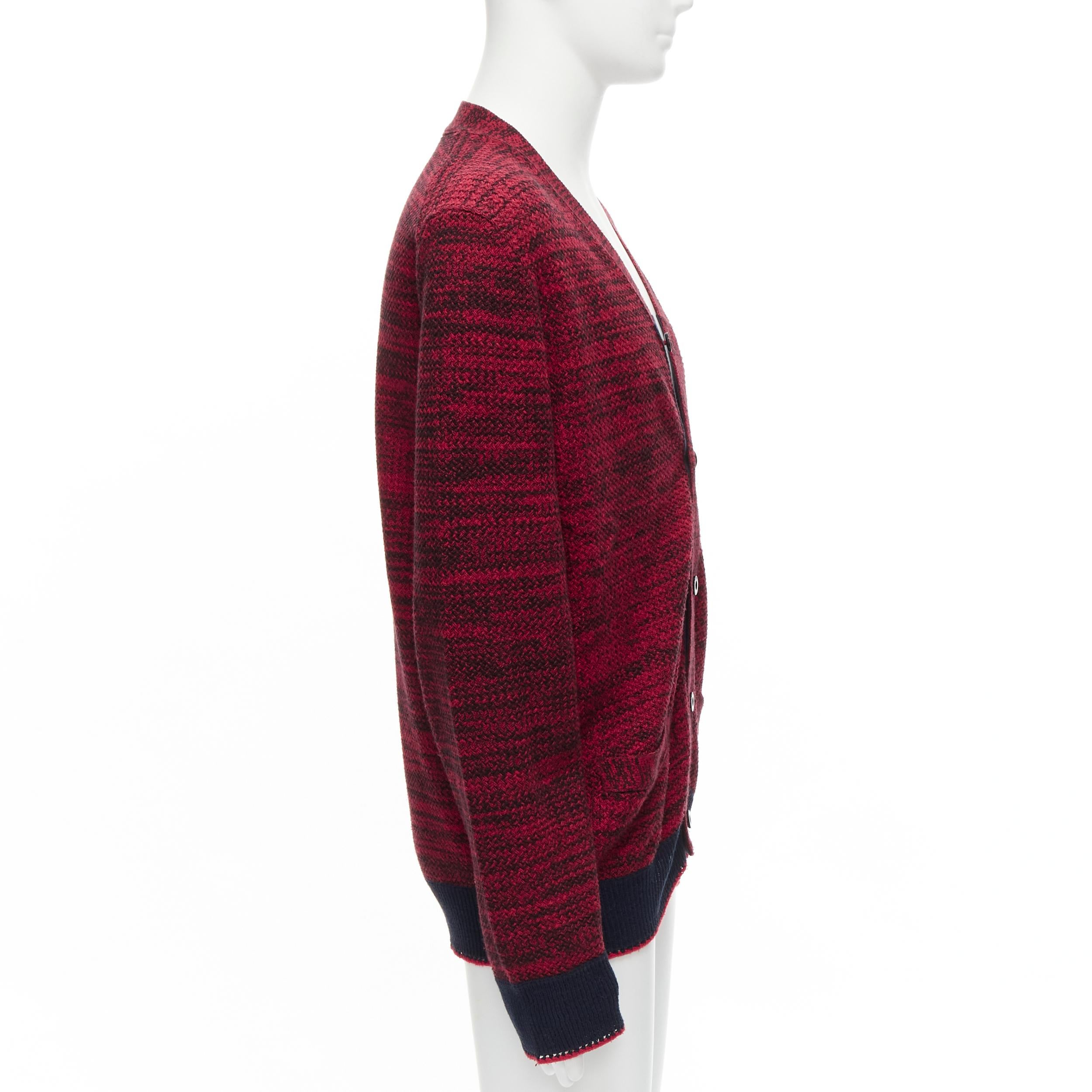 SACAI red black speckled cotton blend yarn chunky rib cardigan JP2 M In Good Condition For Sale In Hong Kong, NT