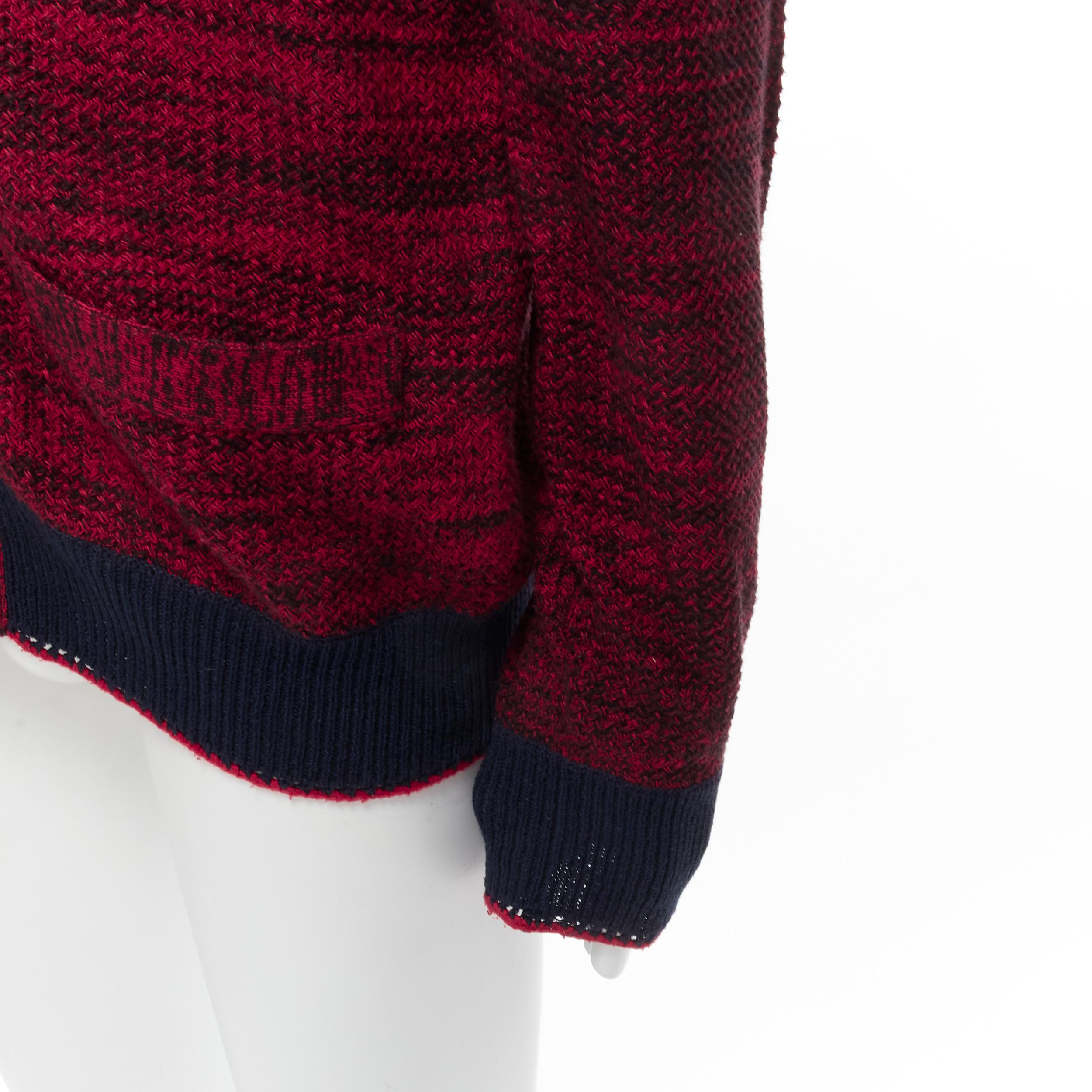 Men's SACAI red black speckled cotton blend yarn chunky rib cardigan JP2 M For Sale