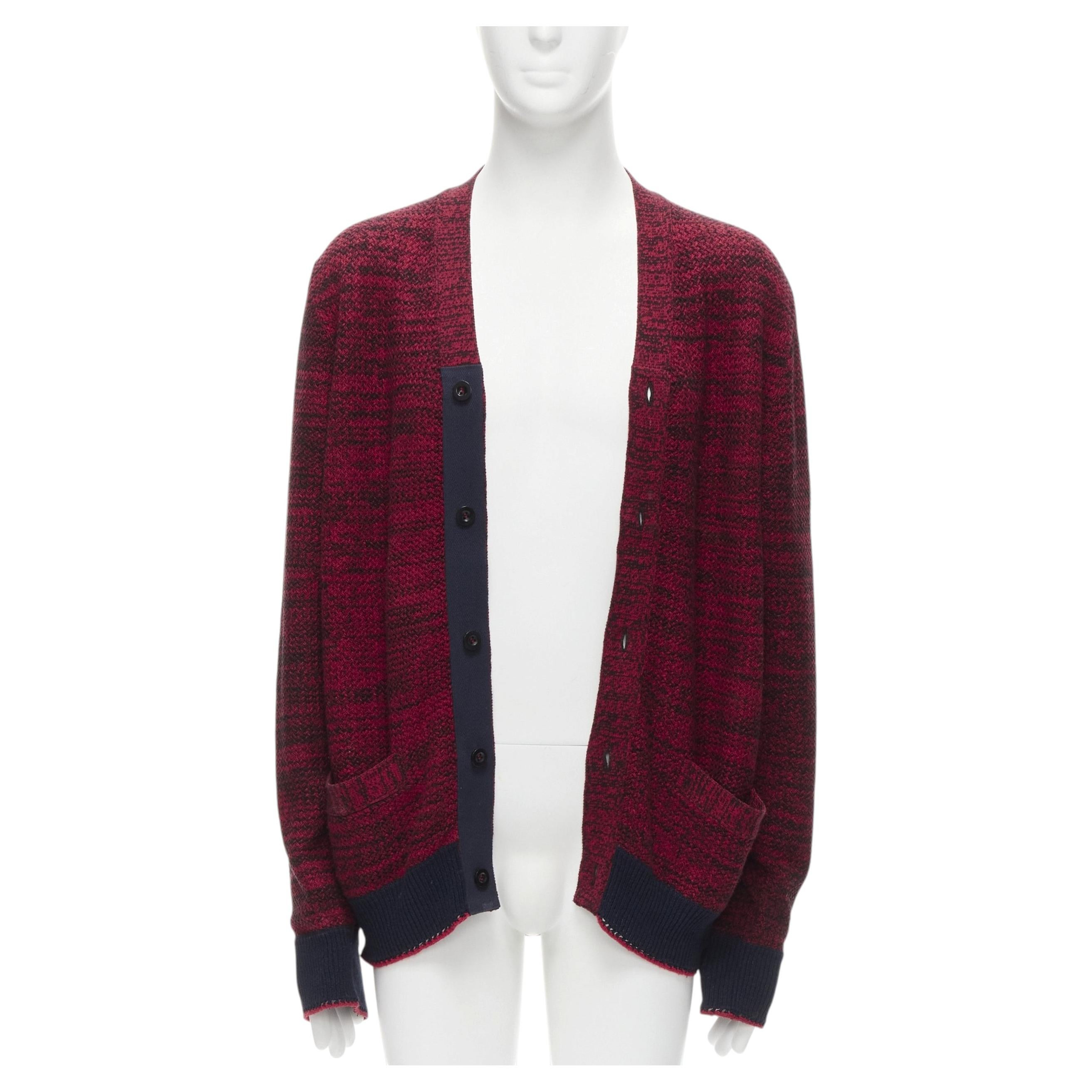 SACAI red black speckled cotton blend yarn chunky rib cardigan JP2 M