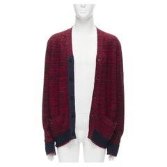 SACAI rojo negro moteado mezcla de algodón hilo de punto grueso cardigan JP2 M