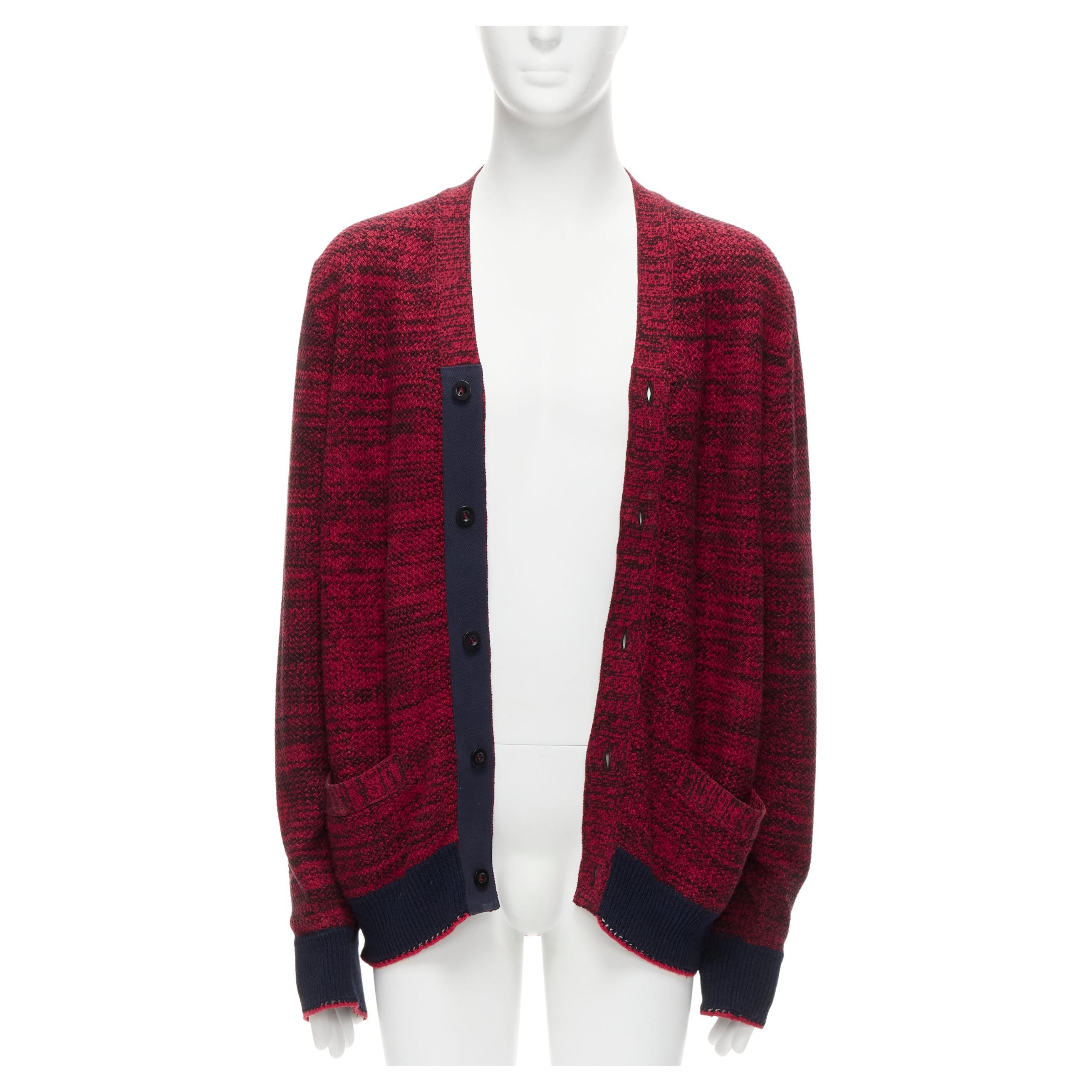 SACAI red black speckled cotton blend yarn chunky rib cardigan JP2 M For Sale