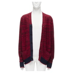 Cardigan SACAI en fil de coton mélangé rouge et noir moucheté à de larges côtes JP2 M