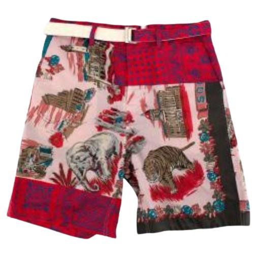 Sacai Red Multi-Print Cotton Shorts For Sale