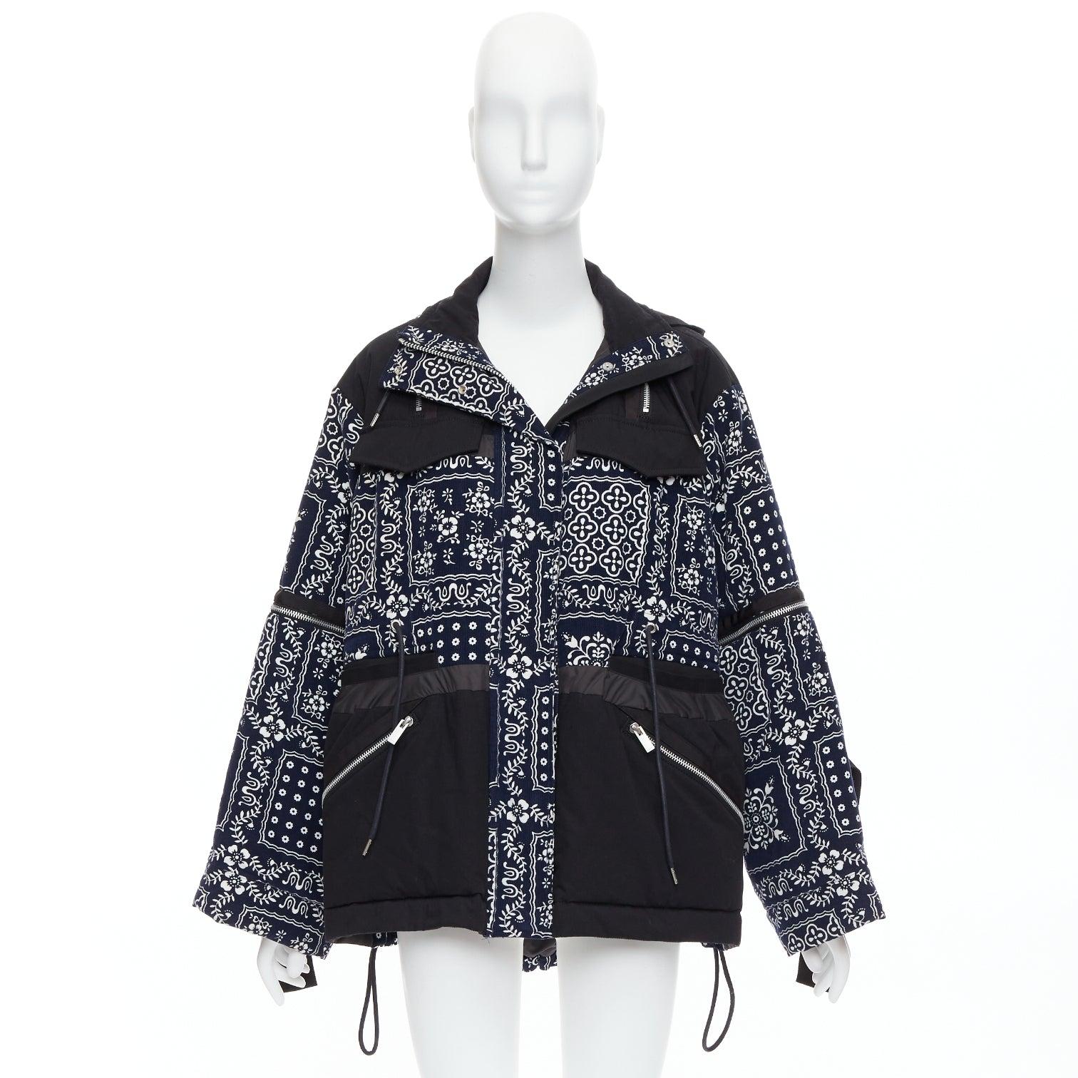 SACAI Reyn Spooner 2018 navy black cotton printed padded coat JP1 S For Sale 5