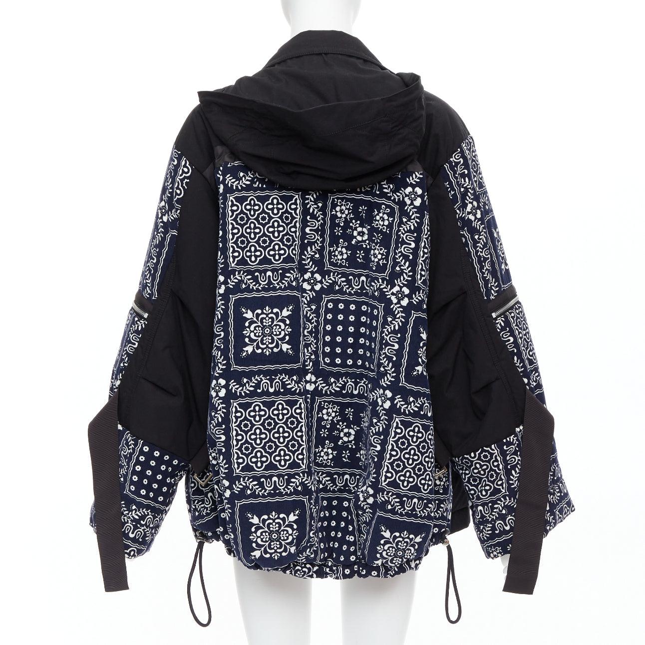 SACAI Reyn Spooner 2018 navy black cotton printed padded coat JP1 S For Sale 1