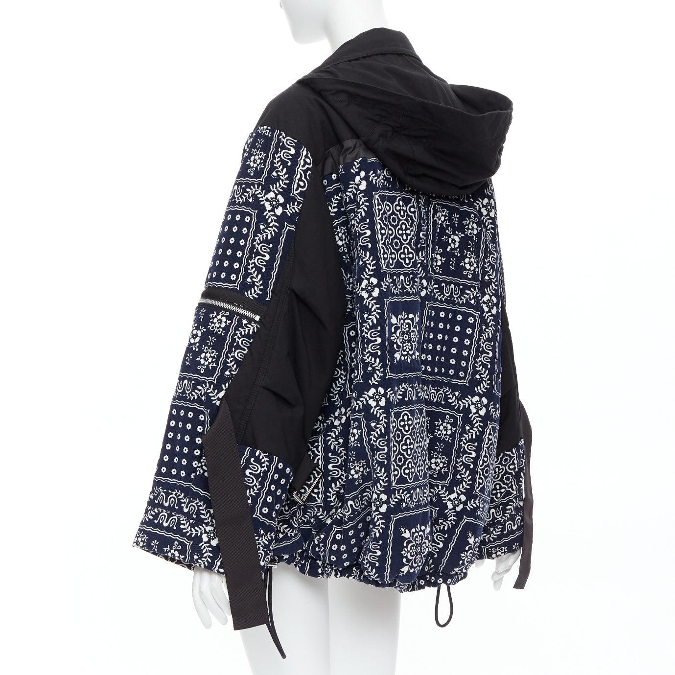 SACAI Reyn Spooner 2018 navy black cotton printed padded coat JP1 S For Sale 2