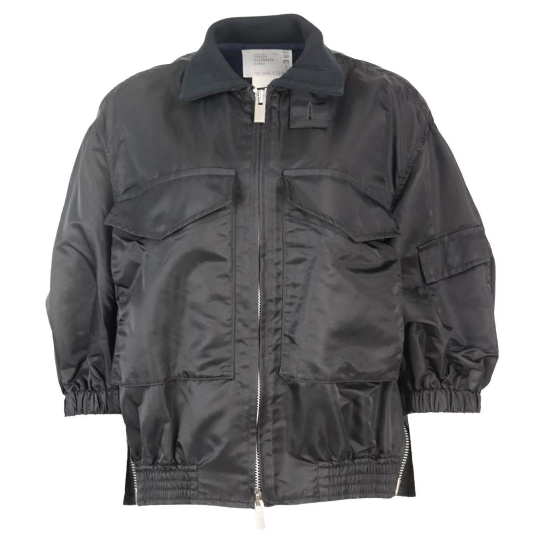 Sacai Luck leather-sleeved wool-blend bomber jacket XS For Sale at ...