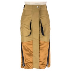 SACAI Size 0 Khaki Gold Cotton Blend Color Block Pencil Below Knee Skirt