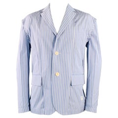 SACAI Size 44 Regular Light Blue White Stripe Cotton Sport Coat
