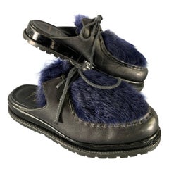 SACAI Size 8 Black Navy Leather Mules Loafers