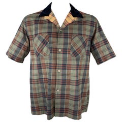 SACAI Size L Green & Navy Plaid Cotton Camp Short Sleeve Shirt
