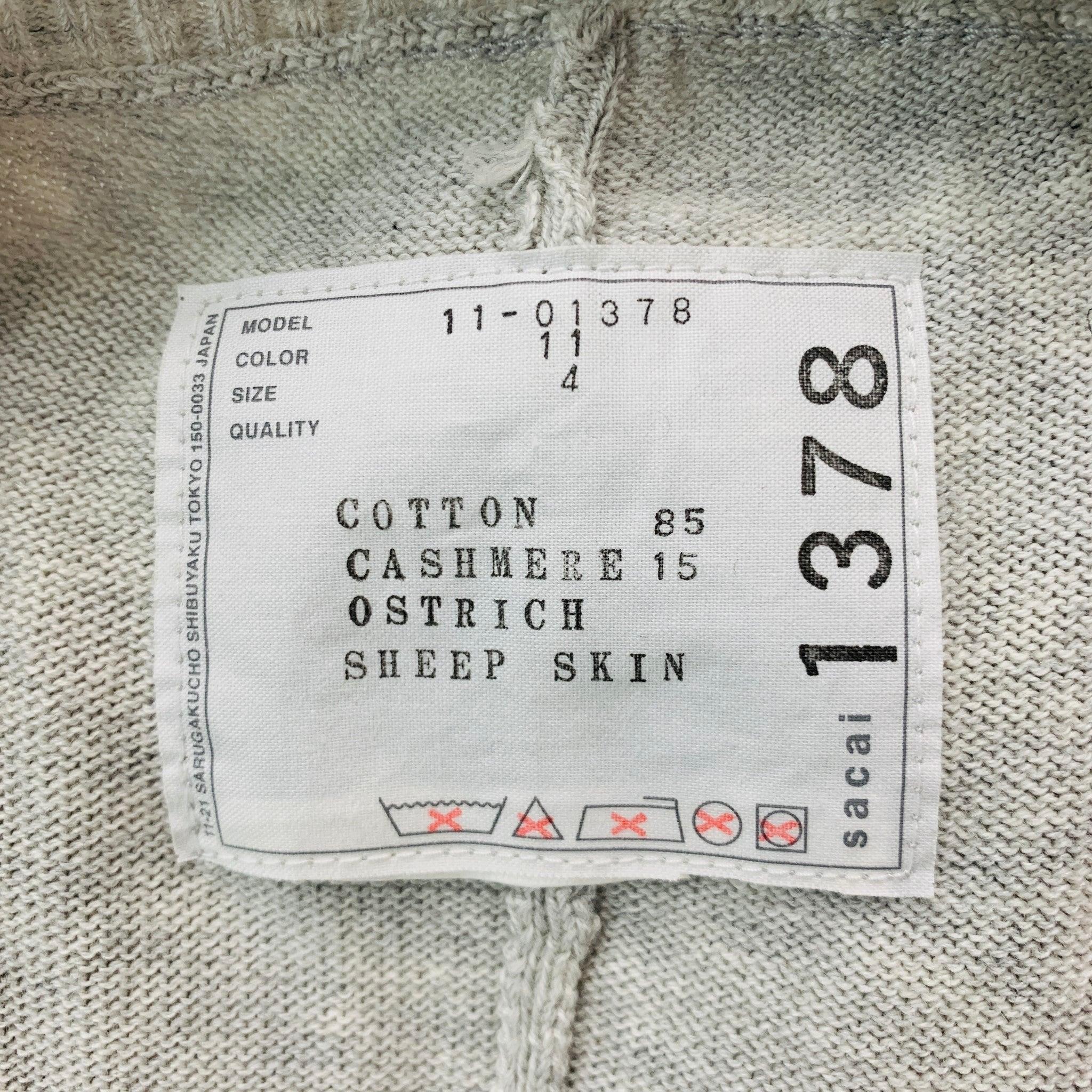 SACAI Size L Grey Cotton Cashmere Heather 3/4 Sleeves Pullover For Sale 1