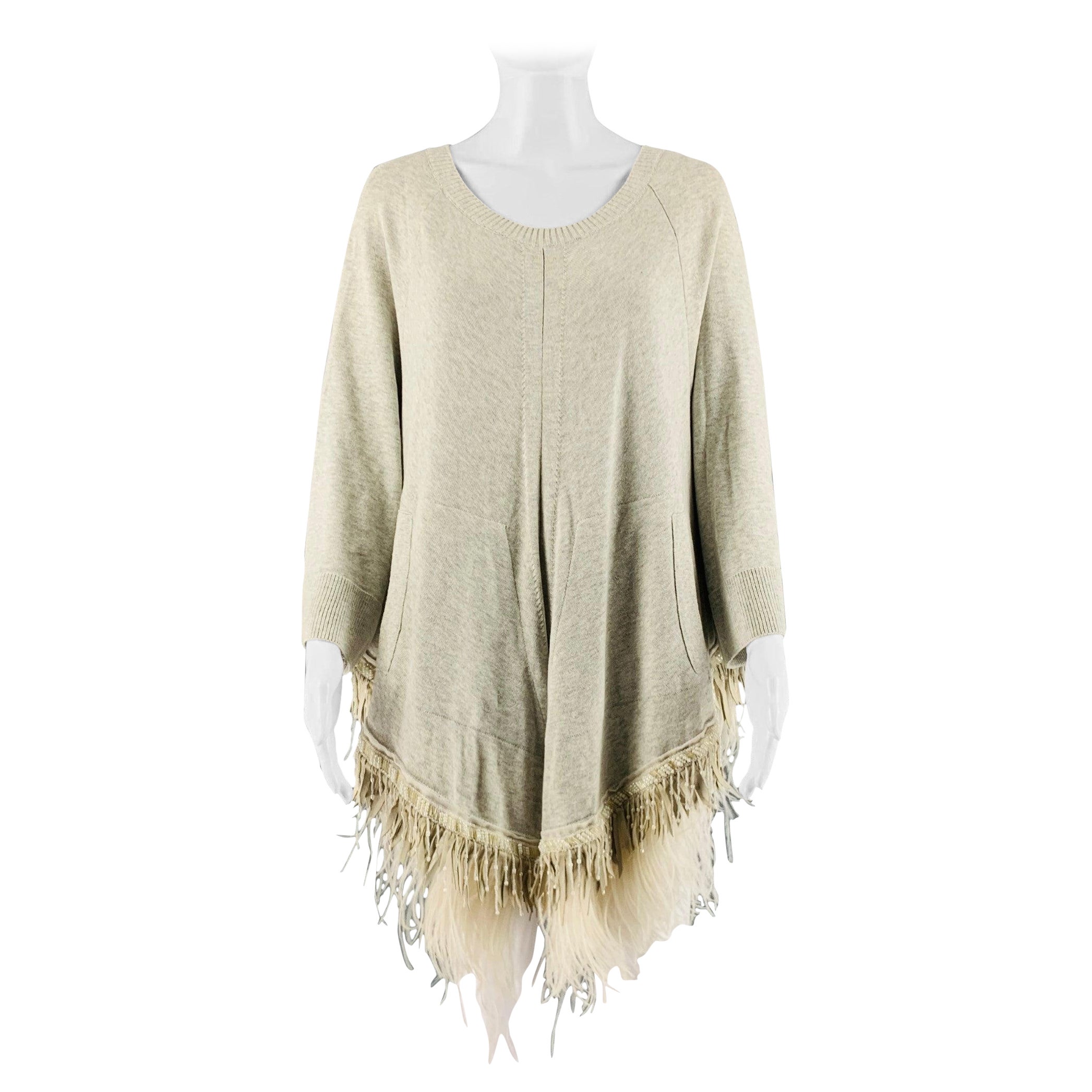 SACAI Talla L Gris Algodón Cachemira Jersey Mangas 3/4