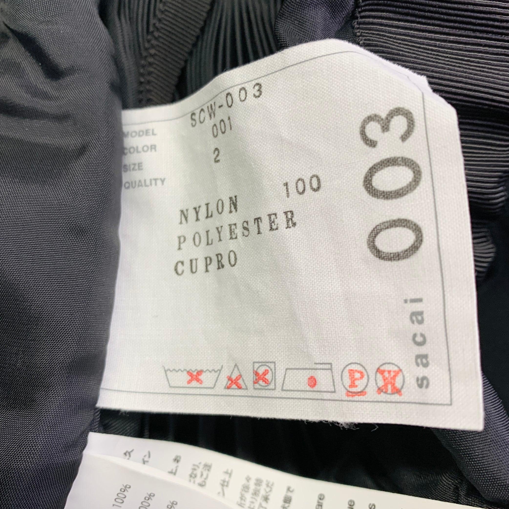 SACAI Size M Black Nylon Blend Pleated Zip Up Drawstring Midi Skirt For Sale 2