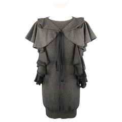 SACAI Size M Grey Wool Knit Black Silk Ruffle Bow Sweater Dress