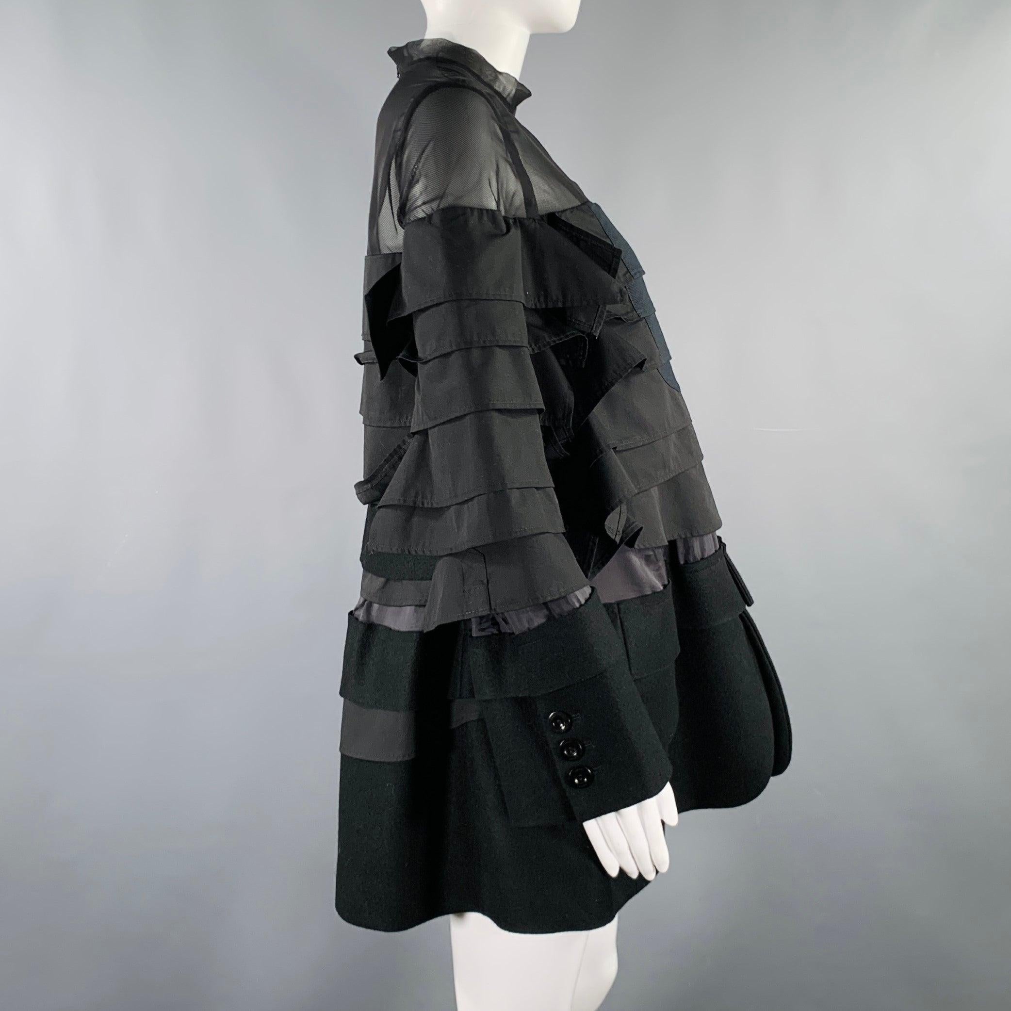 Women's SACAI Size S Black Polyester Blend Long Sleeve Layered Dress For Sale
