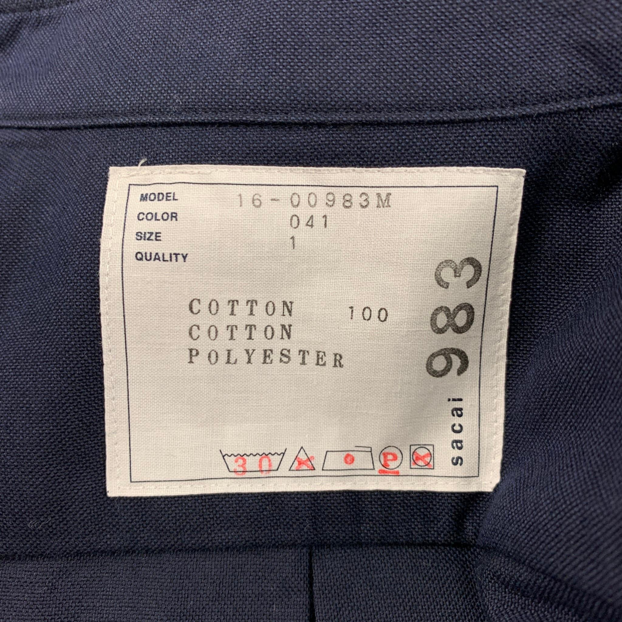 Men's SACAI Size S Navy Cotton Polyester Button Up Short Sleeve Shirt