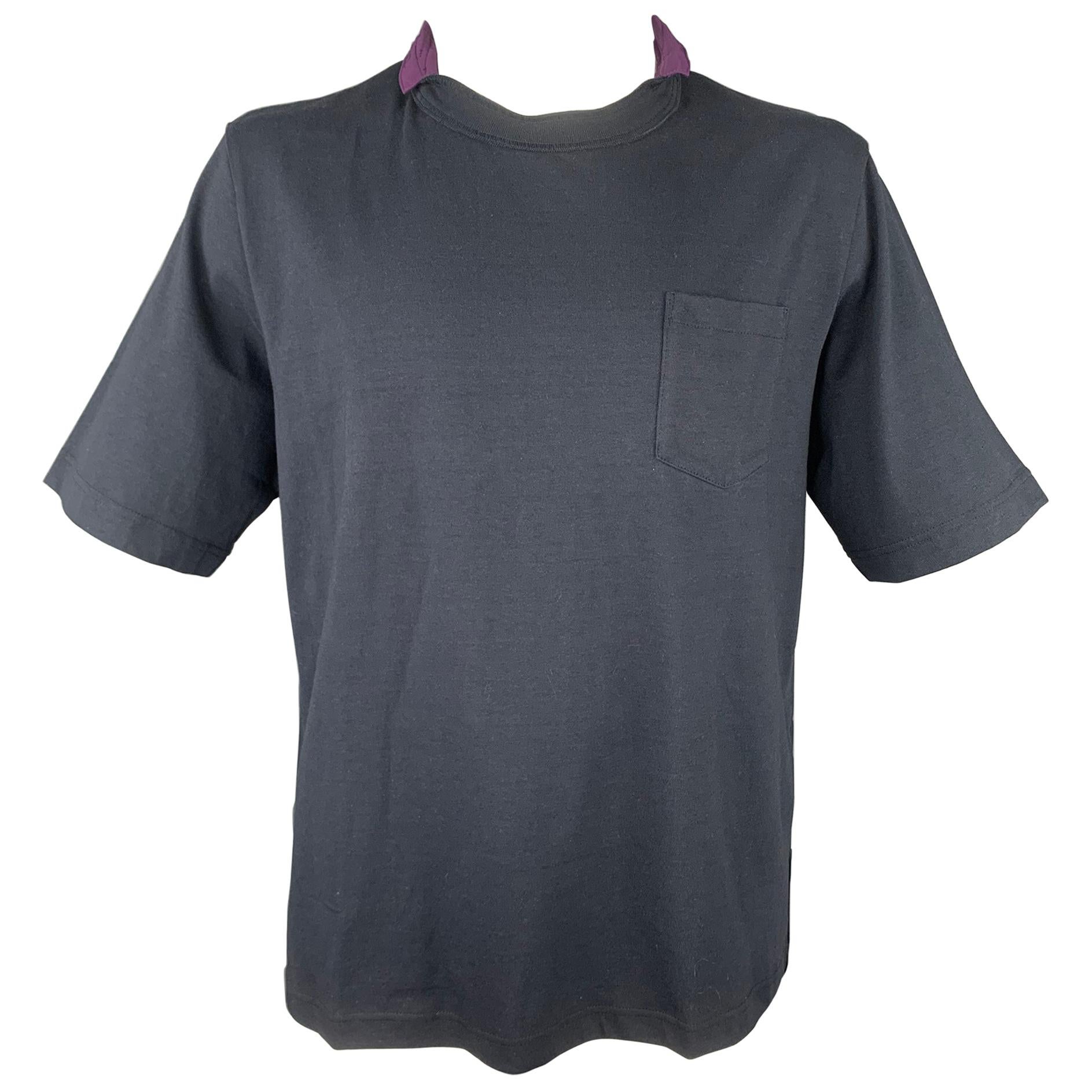 SACAI Size XL Navy & Purple Cotton / Nylon Short Sleeve T-shirt