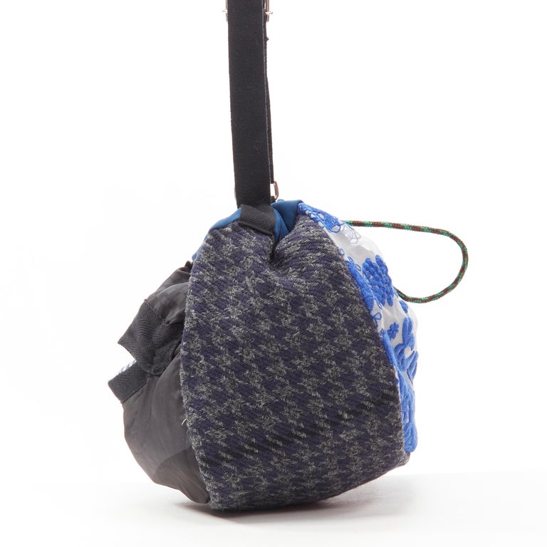 SACAI Transformable mixed fabric wool drawstring bucket crossbody tote ...