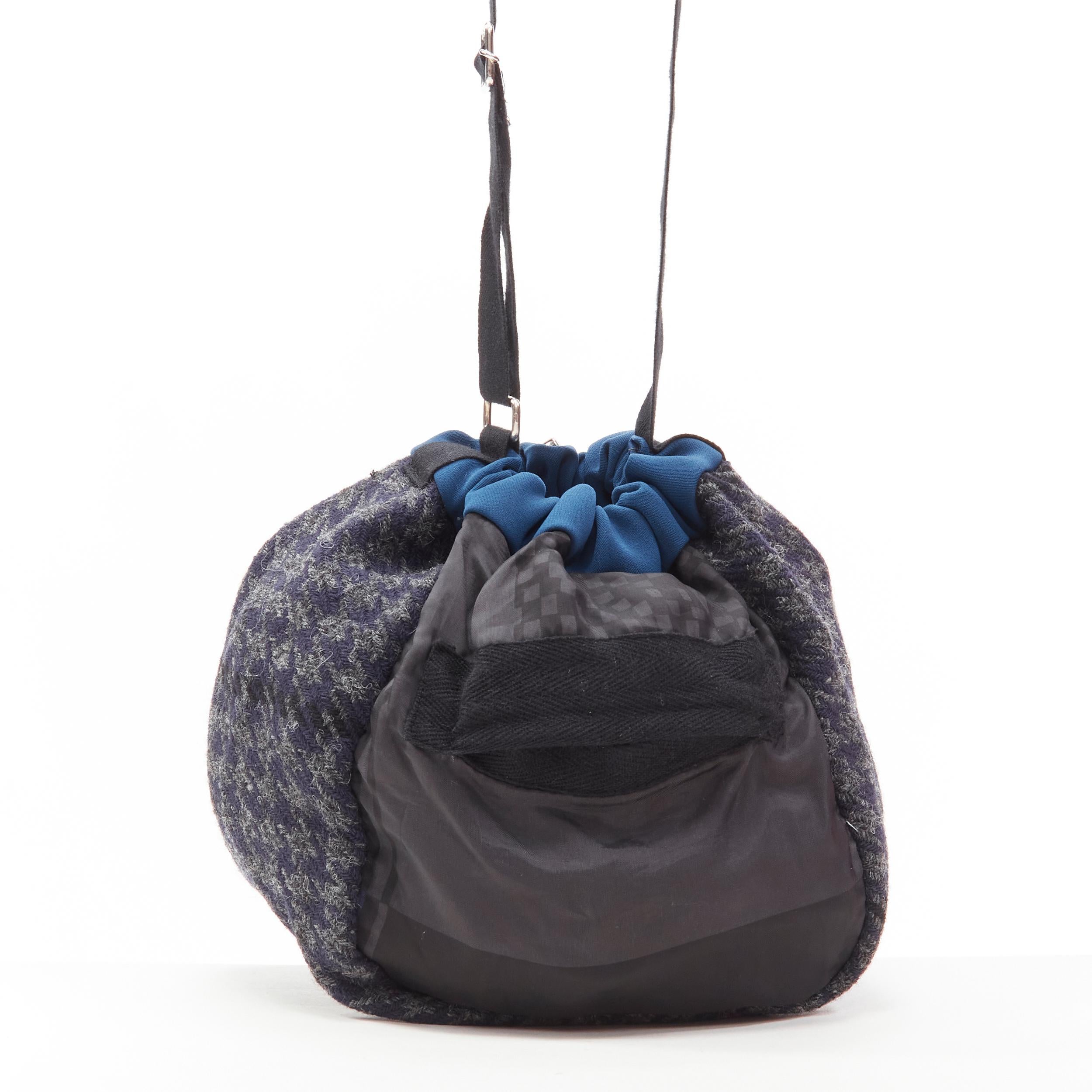 Gray SACAI Transformable mixed fabric wool drawstring bucket crossbody tote bag For Sale