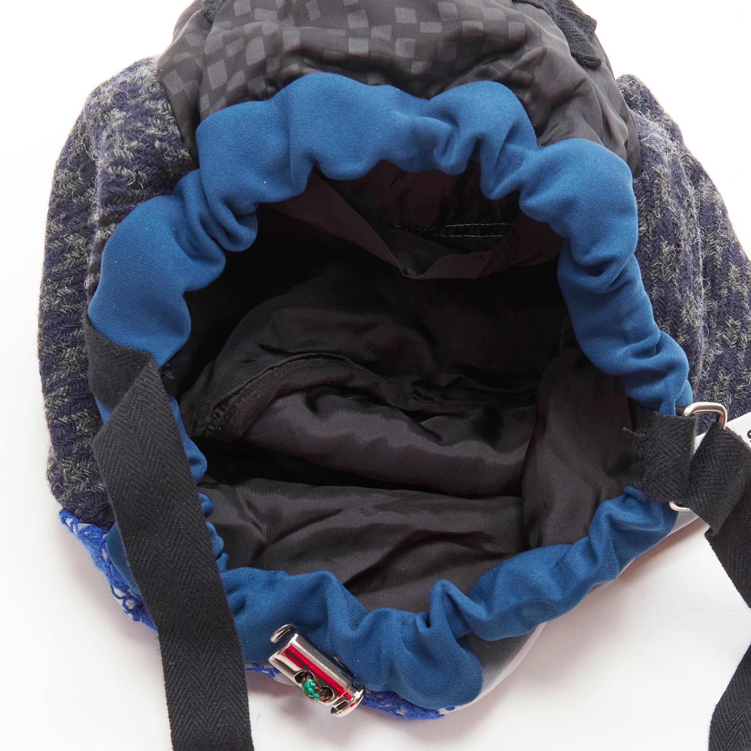 SACAI Transformable mixed fabric wool drawstring bucket crossbody tote bag 3