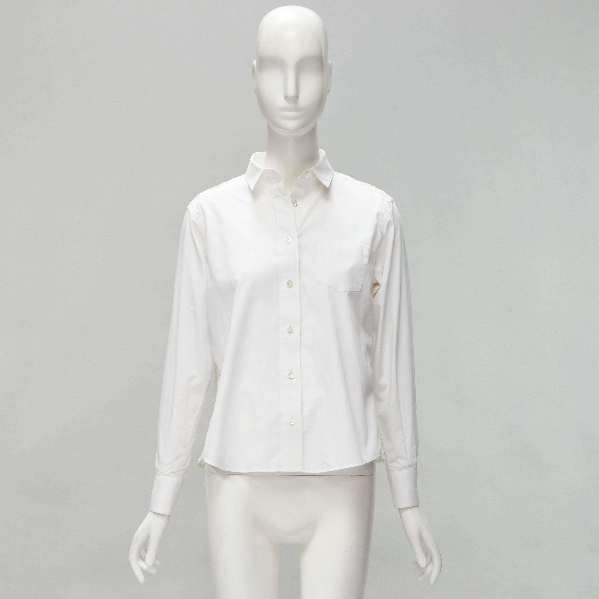 SACAI white cotton floral lace flared back button up shirt JP1 S For Sale 5