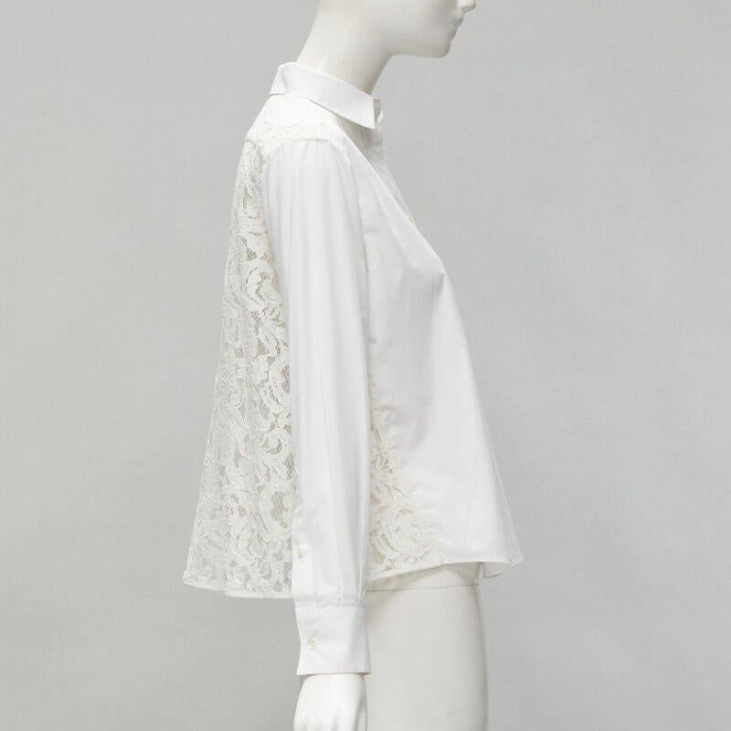 SACAI white cotton floral lace flared back button up shirt JP1 S
Reference: KNLM/A00009
Brand: Sacai
Designer: Chitose Abe
Collection: 2016
Material: Cotton, Lace
Color: White
Pattern: Solid
Closure: Button
Extra Details: Grosgrain trimmed along