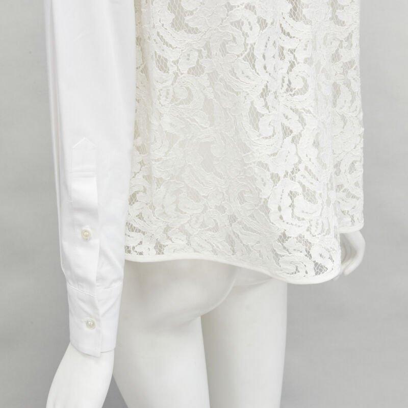 Gray SACAI white cotton floral lace flared back button up shirt JP1 S