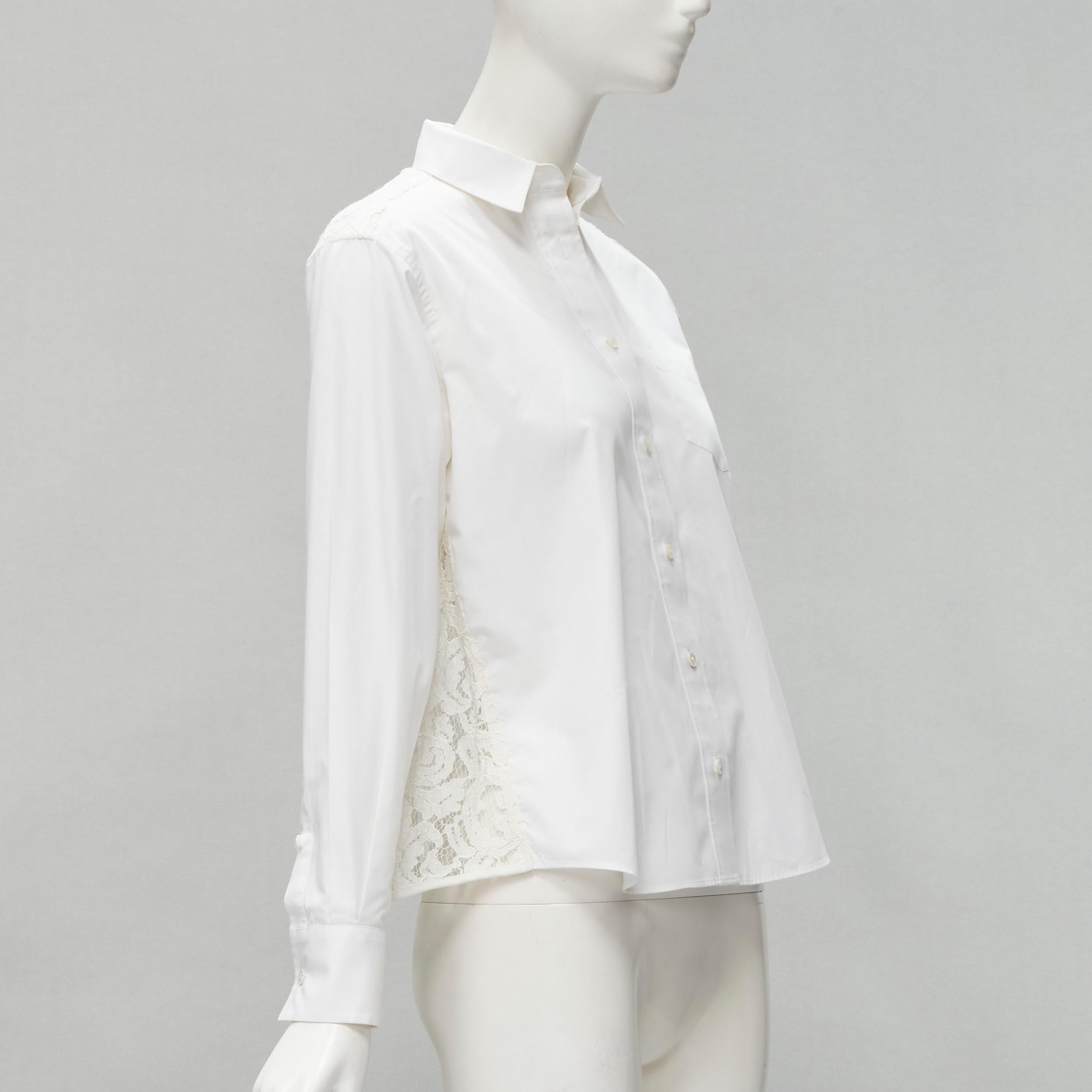 SACAI white cotton floral lace flared back button up shirt JP1 S In Excellent Condition For Sale In Hong Kong, NT