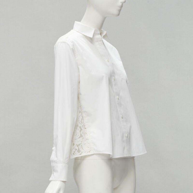 SACAI white cotton floral lace flared back button up shirt JP1 S In Excellent Condition In Hong Kong, NT