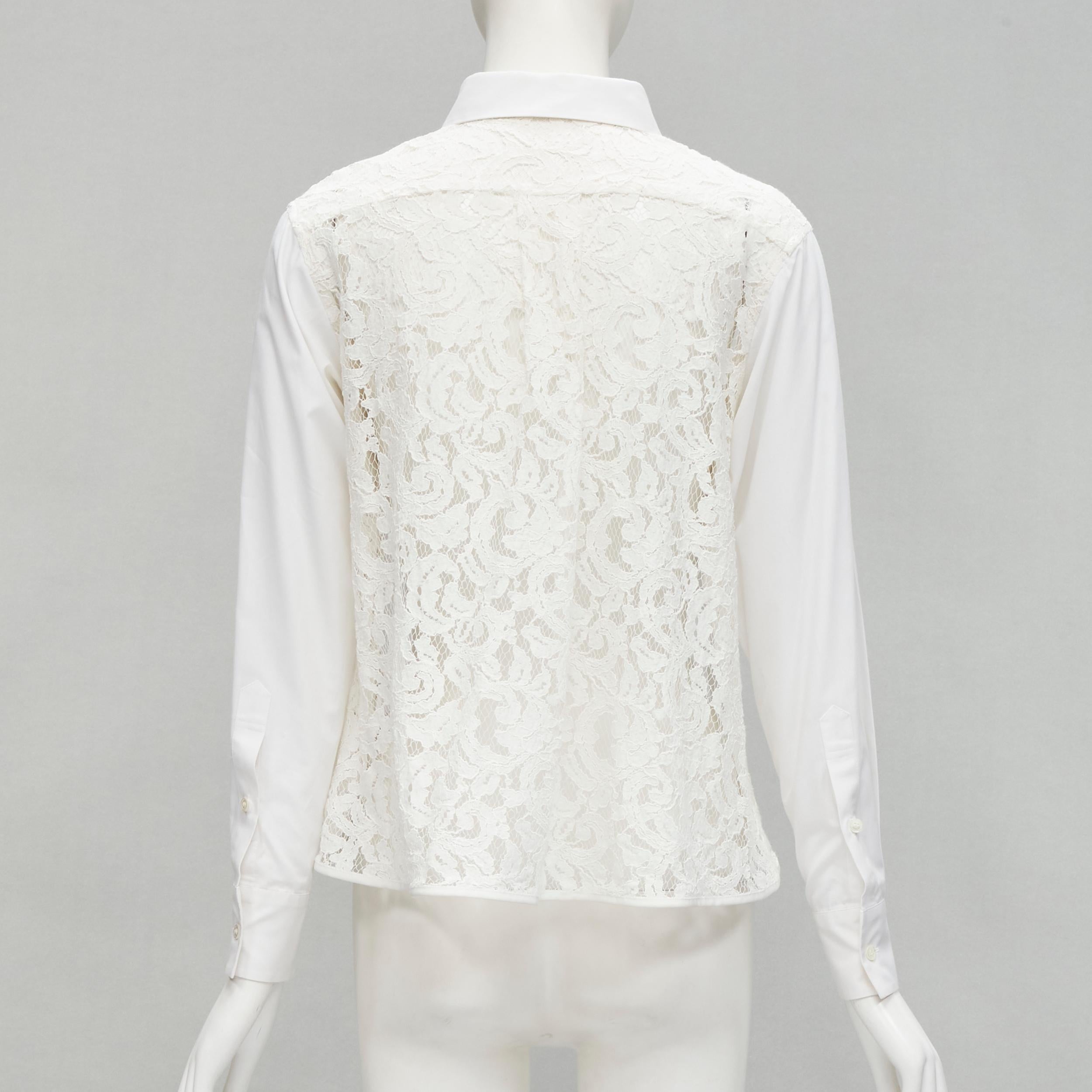 Women's SACAI white cotton floral lace flared back button up shirt JP1 S For Sale
