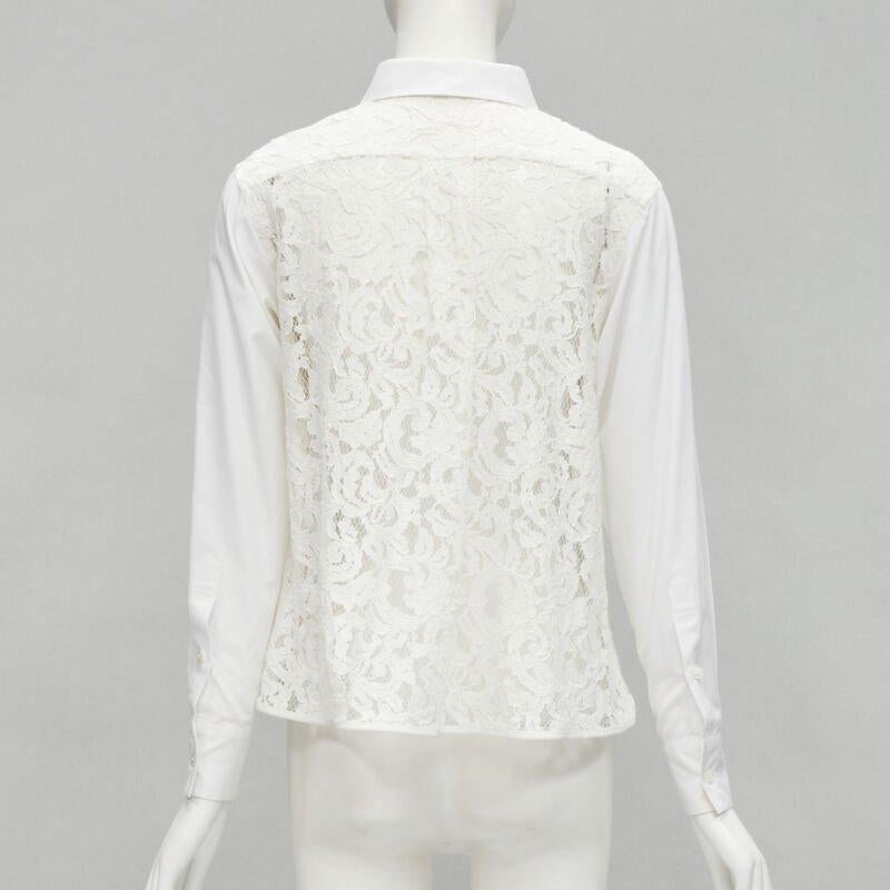 Women's SACAI white cotton floral lace flared back button up shirt JP1 S