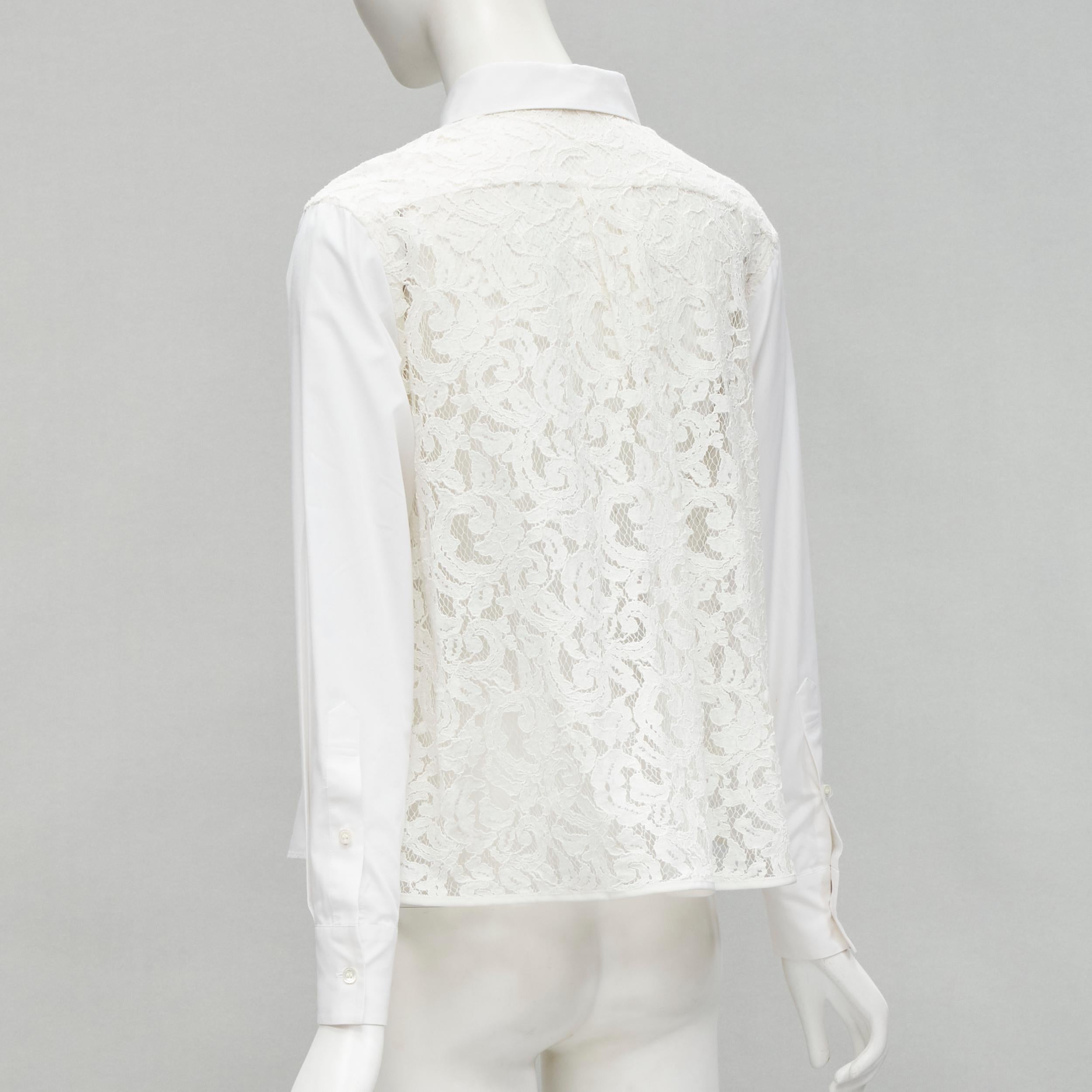 SACAI white cotton floral lace flared back button up shirt JP1 S For Sale 1