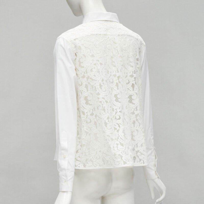 SACAI white cotton floral lace flared back button up shirt JP1 S 1