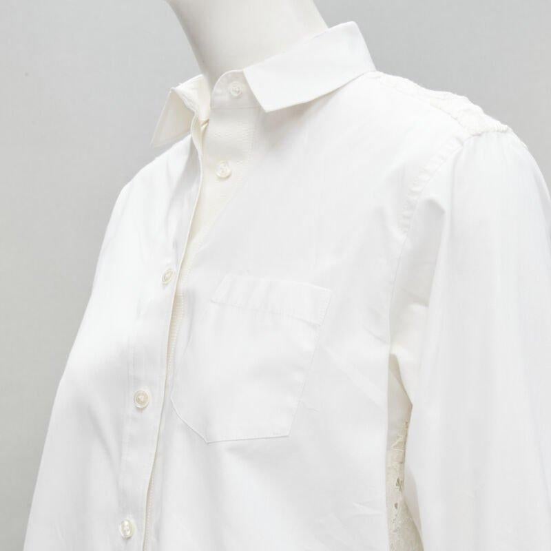 SACAI white cotton floral lace flared back button up shirt JP1 S 2