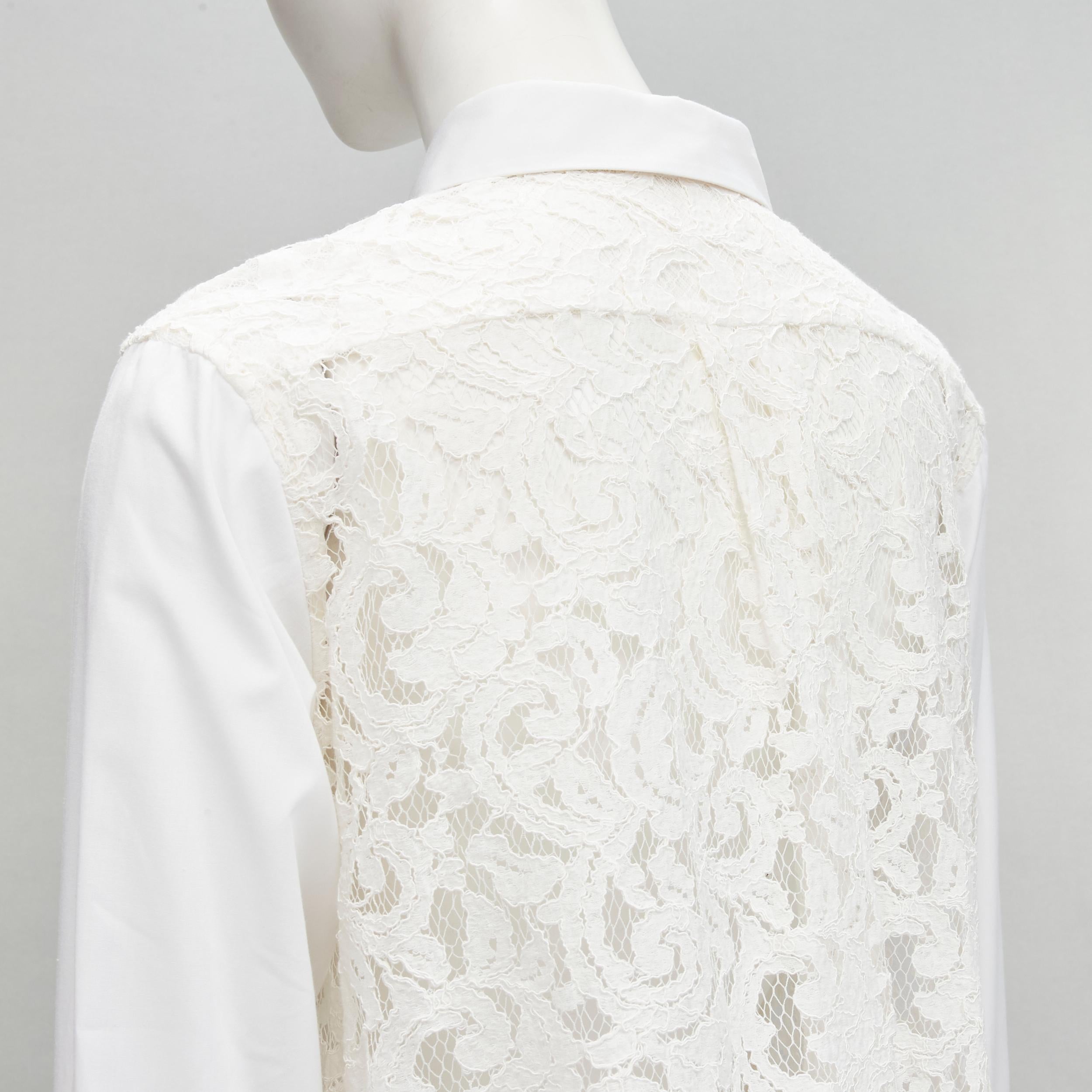 SACAI white cotton floral lace flared back button up shirt JP1 S For Sale 3