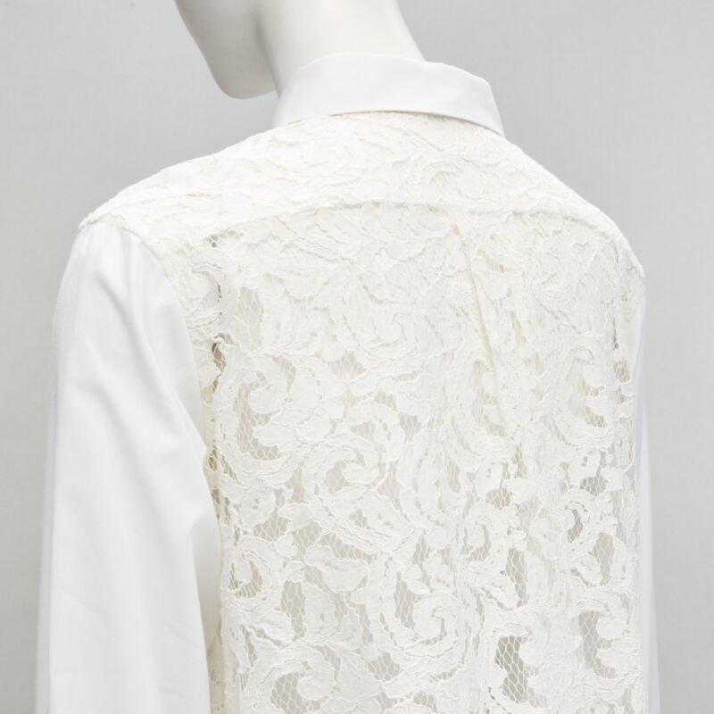 SACAI white cotton floral lace flared back button up shirt JP1 S 3