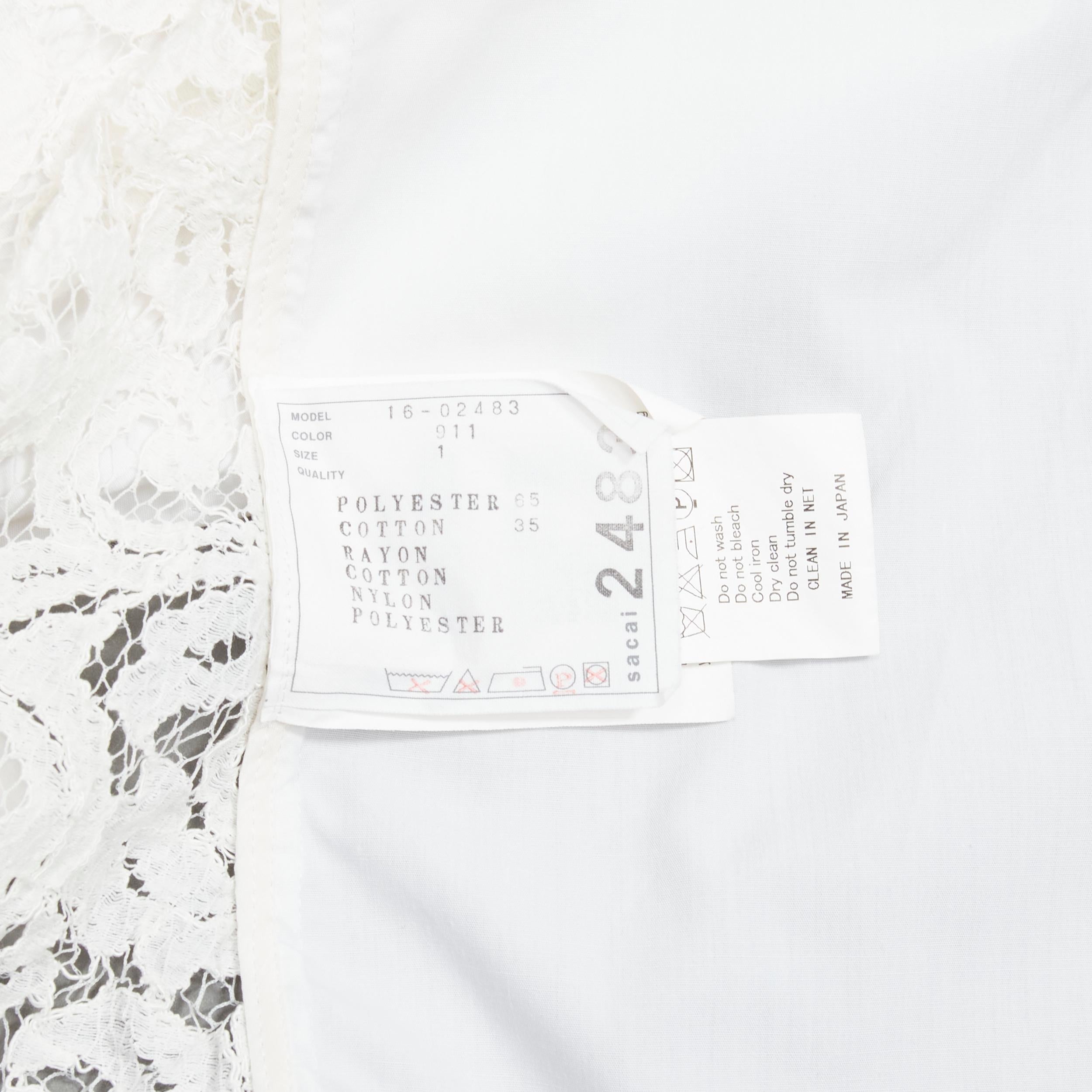 SACAI white cotton floral lace flared back button up shirt JP1 S For Sale 4