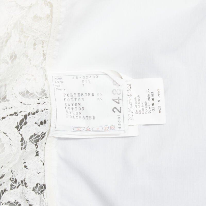 SACAI white cotton floral lace flared back button up shirt JP1 S 4