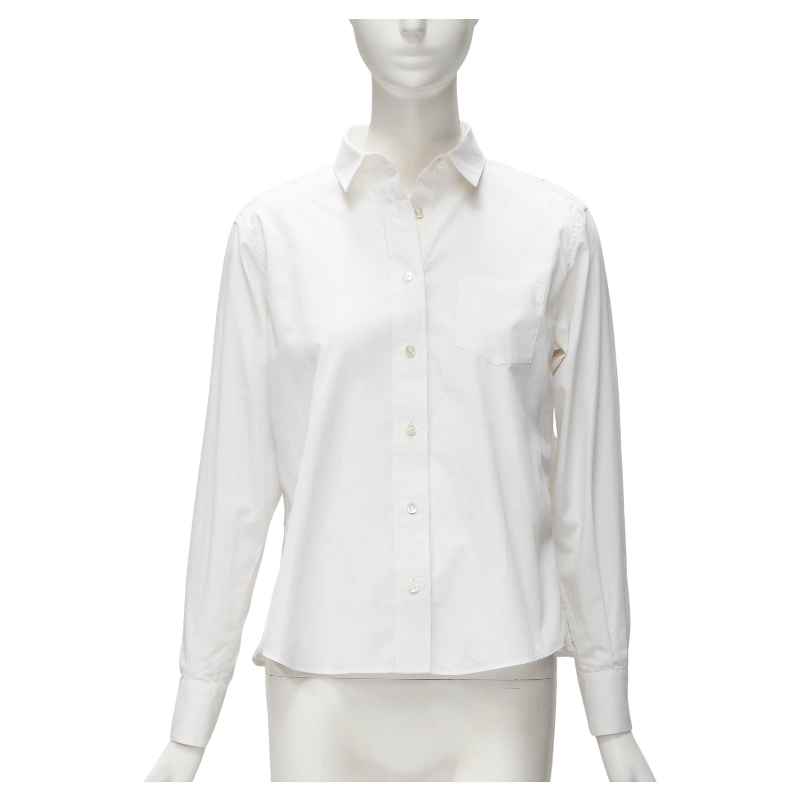 SACAI white cotton floral lace flared back button up shirt JP1 S For Sale