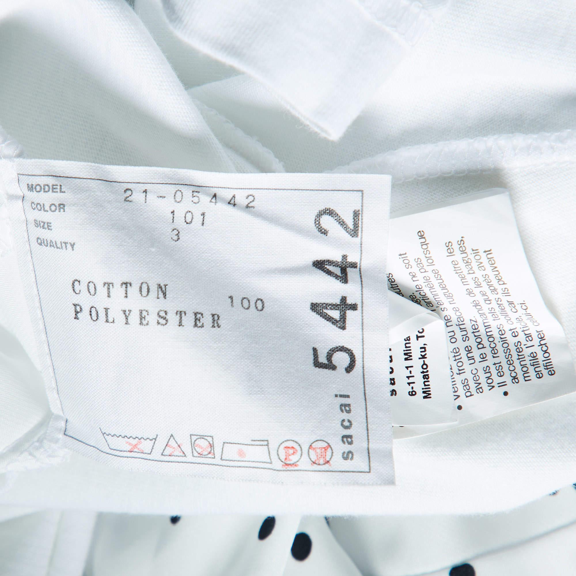 Sacai White Cotton & Paneled Satin Flared Top L In Excellent Condition For Sale In Dubai, Al Qouz 2