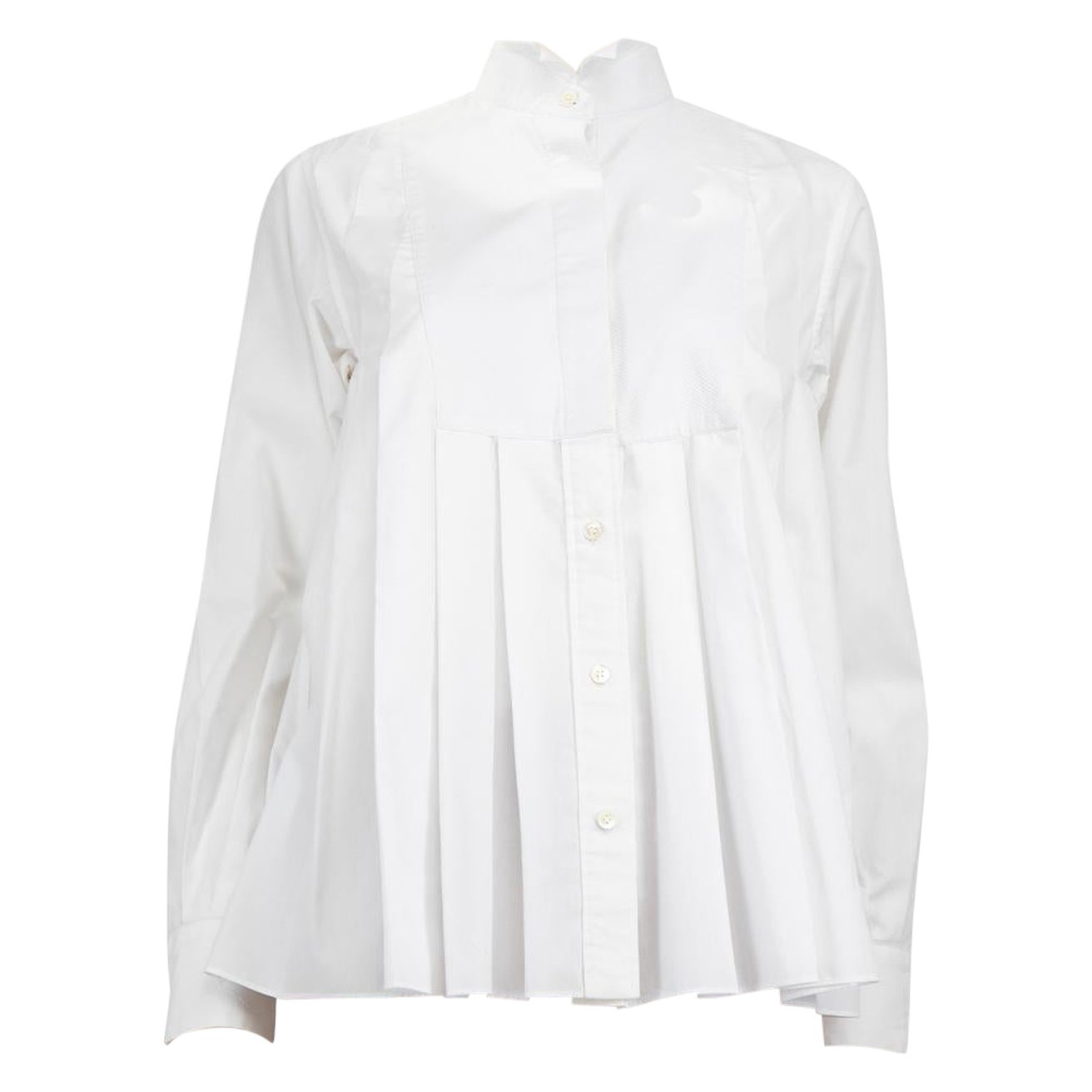 Sacai White Pleated Long Sleeve Shirt Size XL